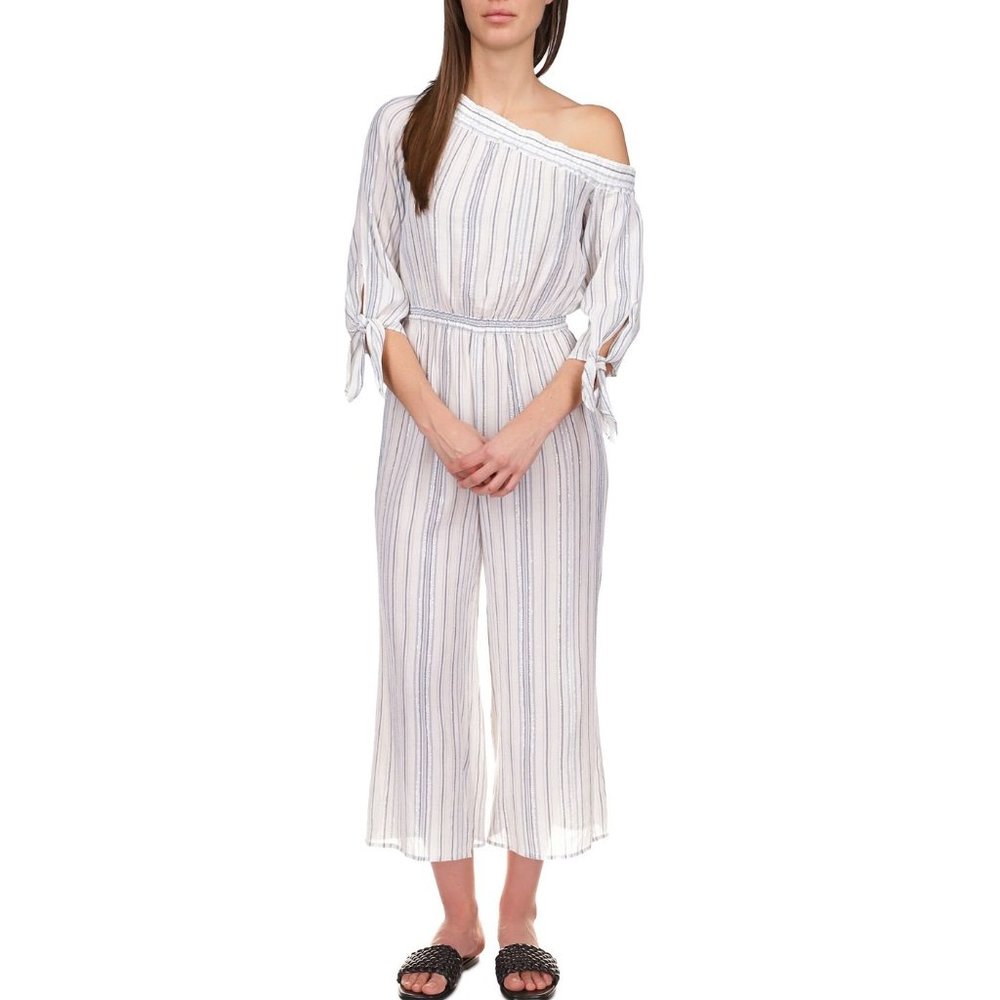 Michael Kors Striped One-Shoulder Jumpsuit Blue XS B4HP